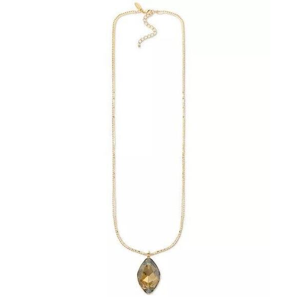 Stunning Gold Tone Crystal Pendant Necklace 36" Elegant Fashion Chic Statement - Picture 1 of 5